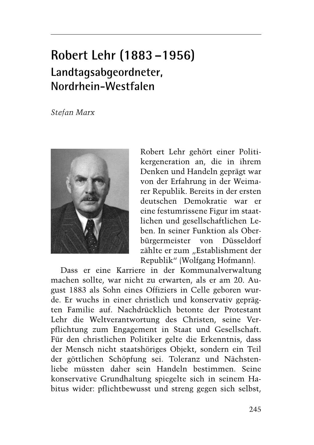 Robert Lehr (1883 –1956) Landtagsabgeordneter, Nordrhein-Westfalen