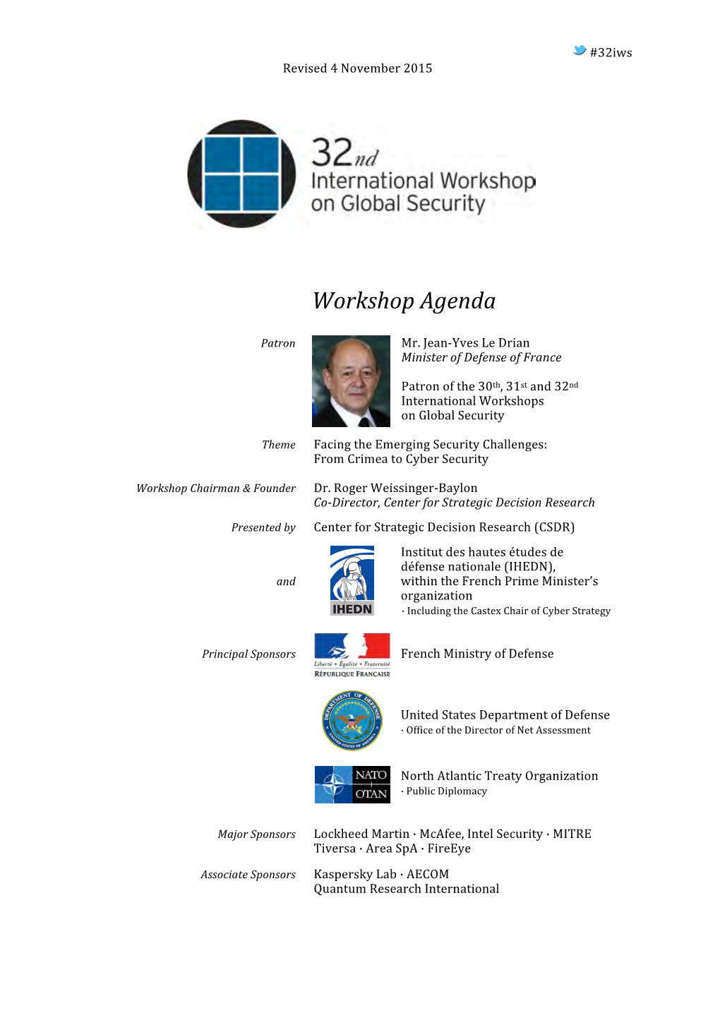 AGENDA 32Nd Intl Wkshp Paris Nov 2015