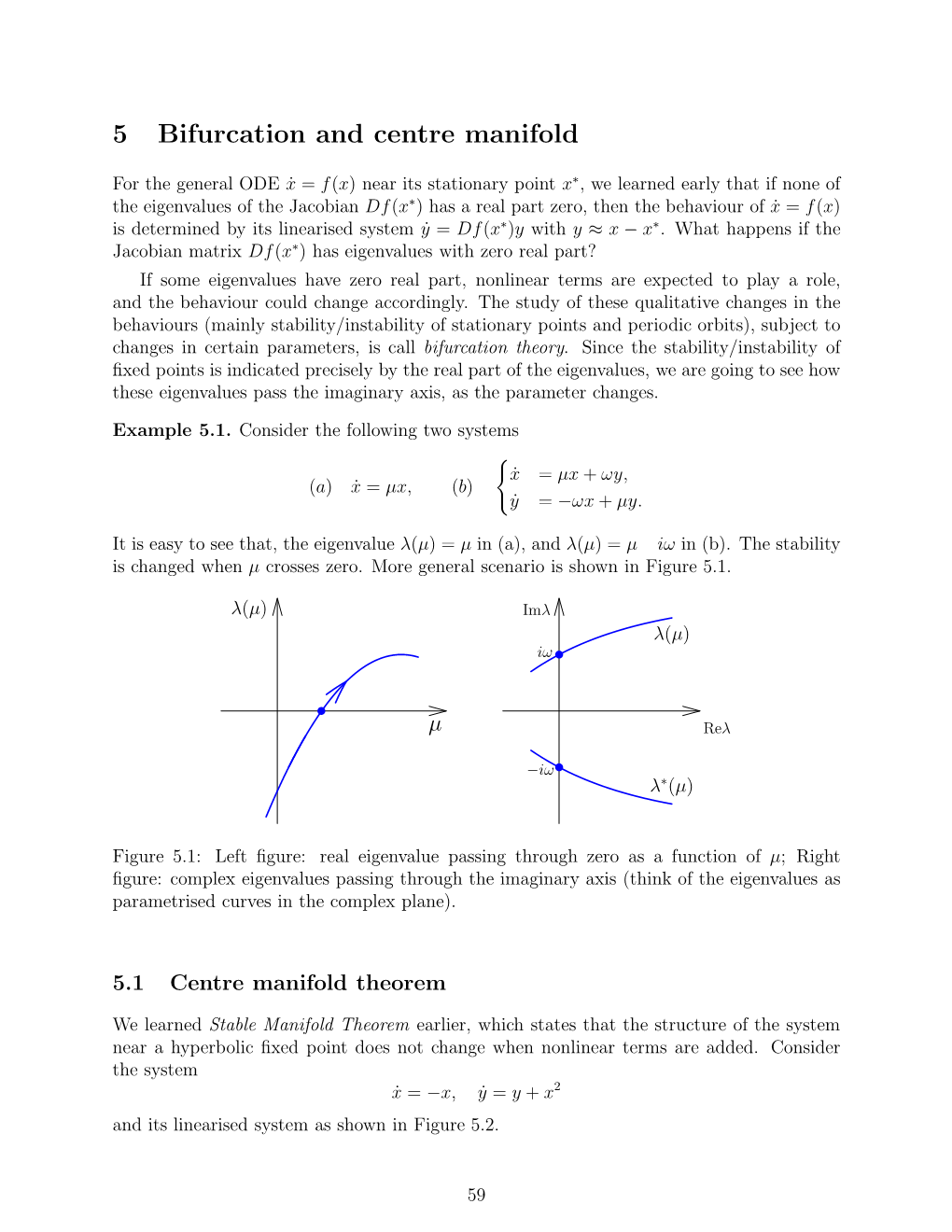 5 Bifurcation and Centre Manifold