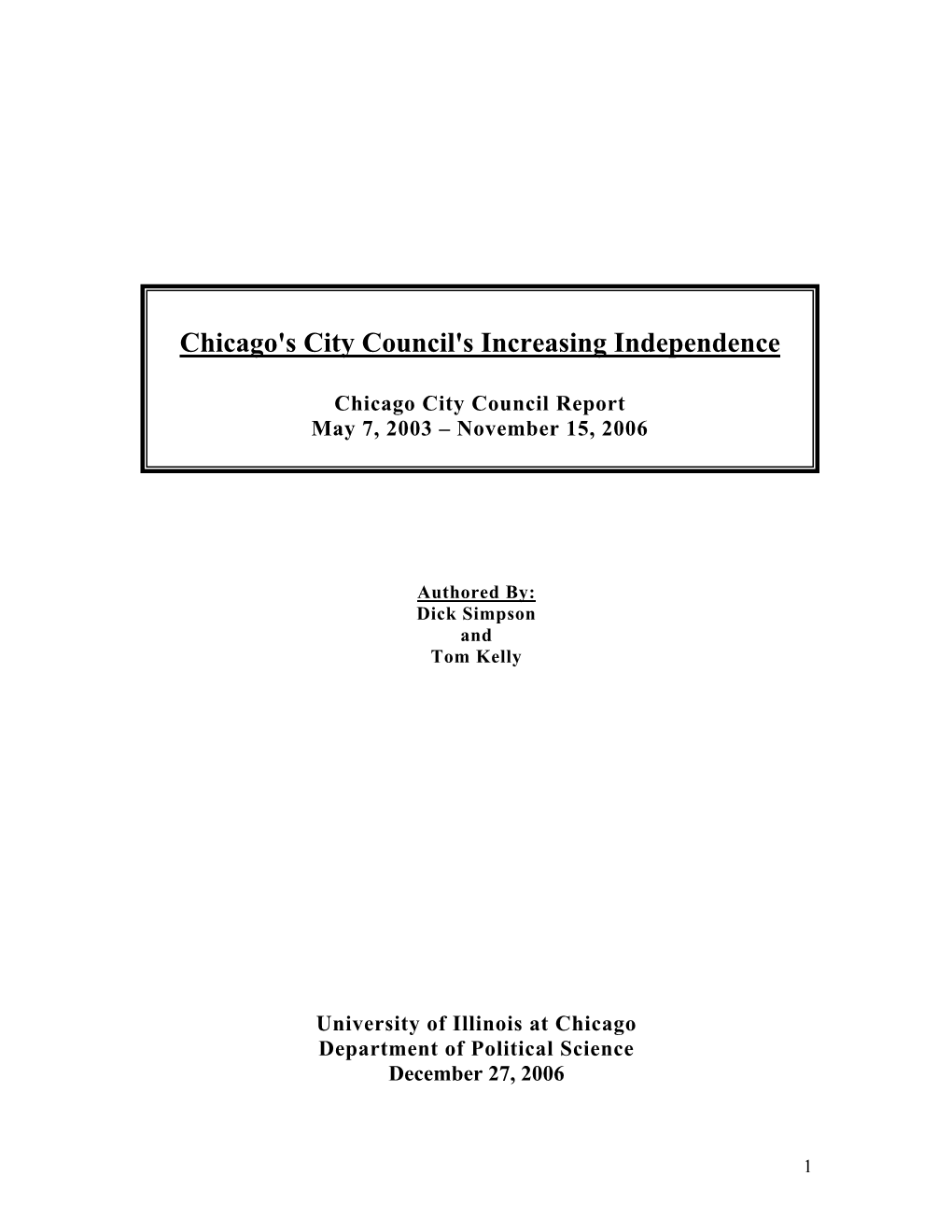 Chicago's City Council's Increasing Independence