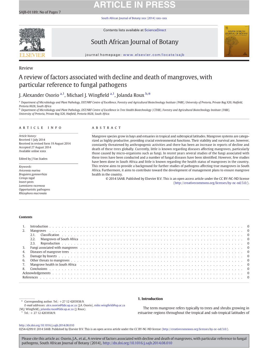 A Review of Factors Associated with Decline and Death of Mangroves, with Particular Reference to Fungal Pathogens