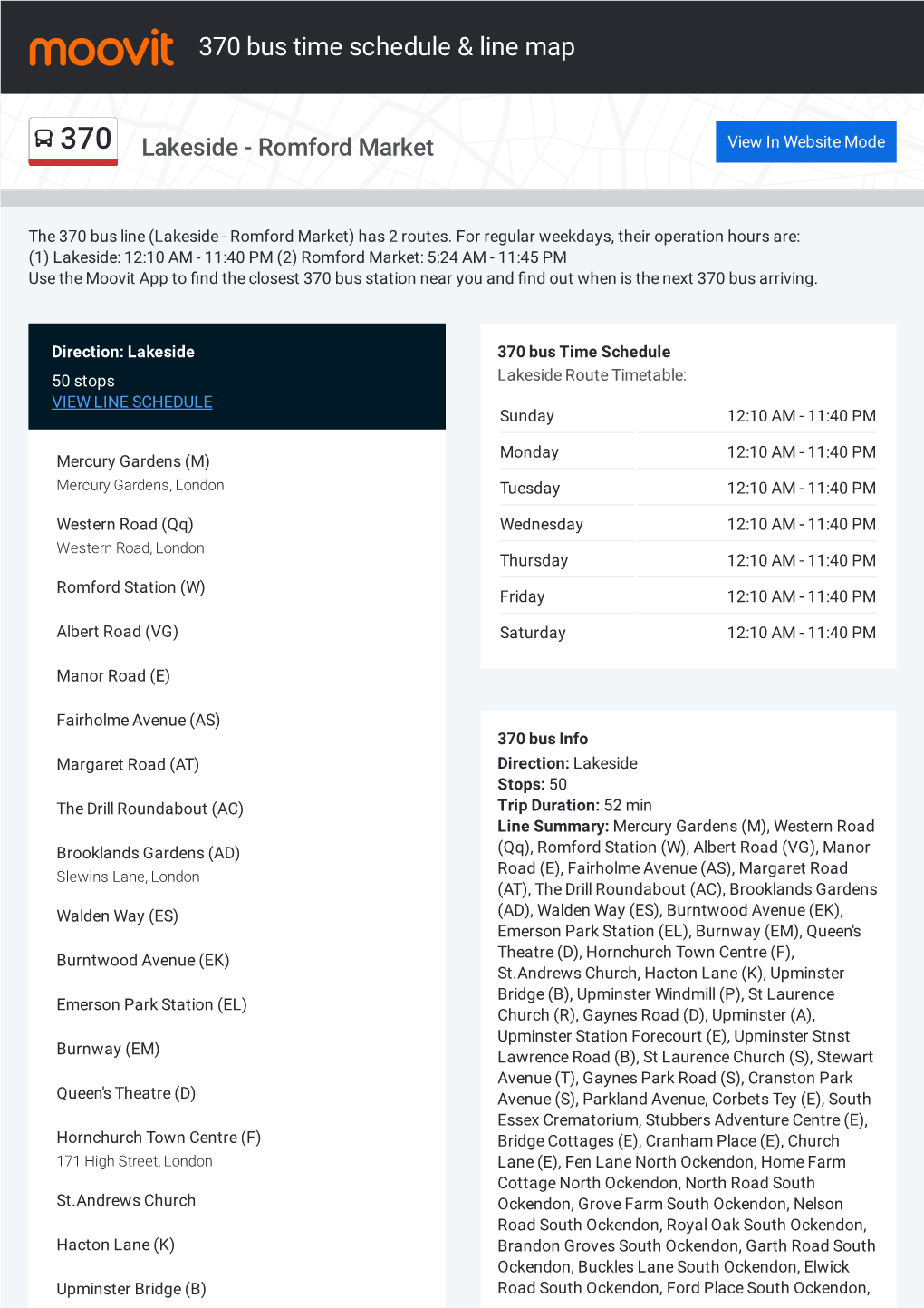 370 Bus Time Schedule & Line Route