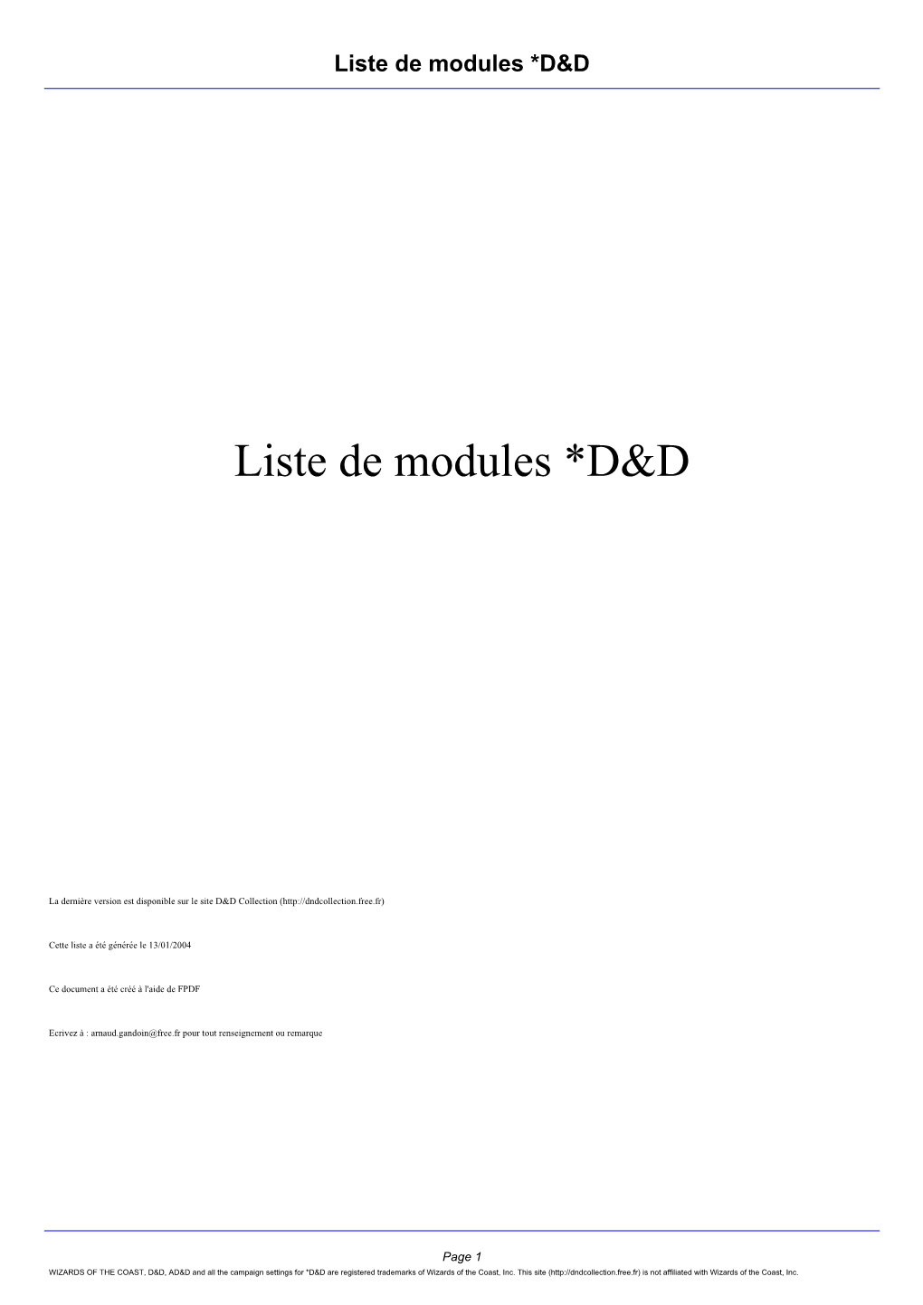 Liste De Modules *D&D