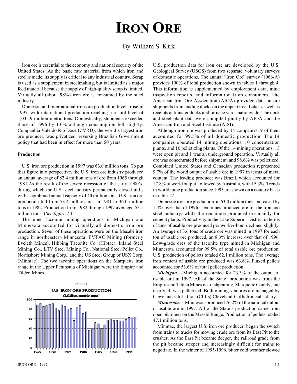 Iron Ore in 1997, an Increase of 4.6% Compared with the 1996-97 Production Increased by 0.5%