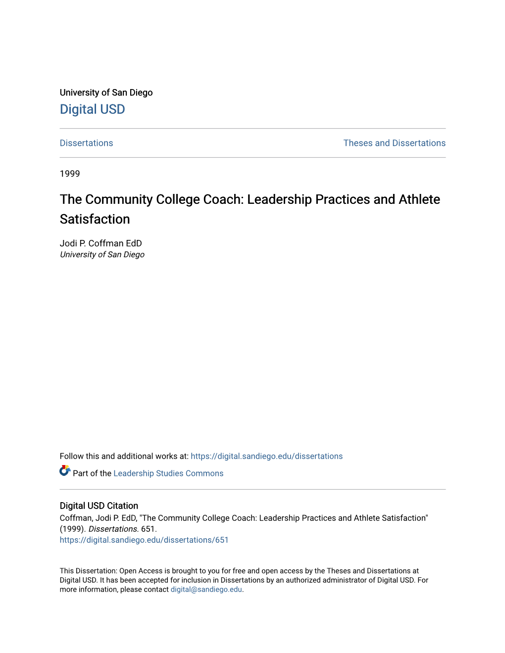 The Community College Coach: Leadership Practices and Athlete Satisfaction