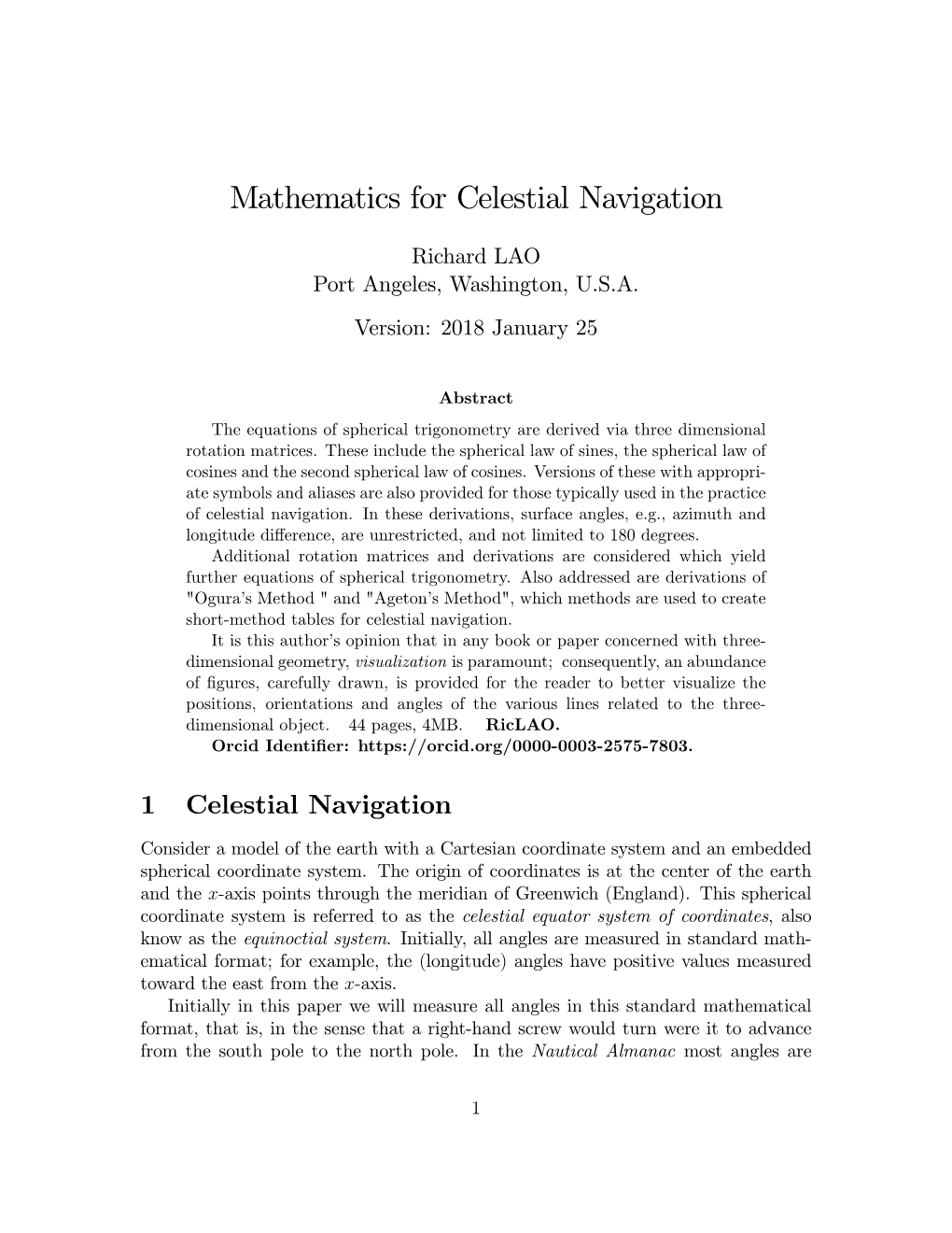 Mathematics for Celestial Navigation