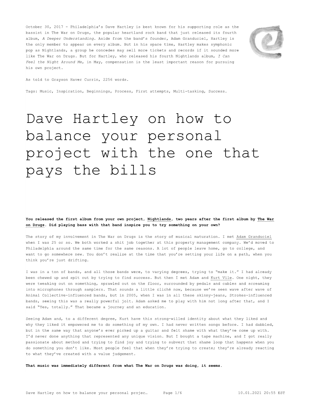 Dave Hartley on How to Balance Your Personal Project with the One That Pays the Bills