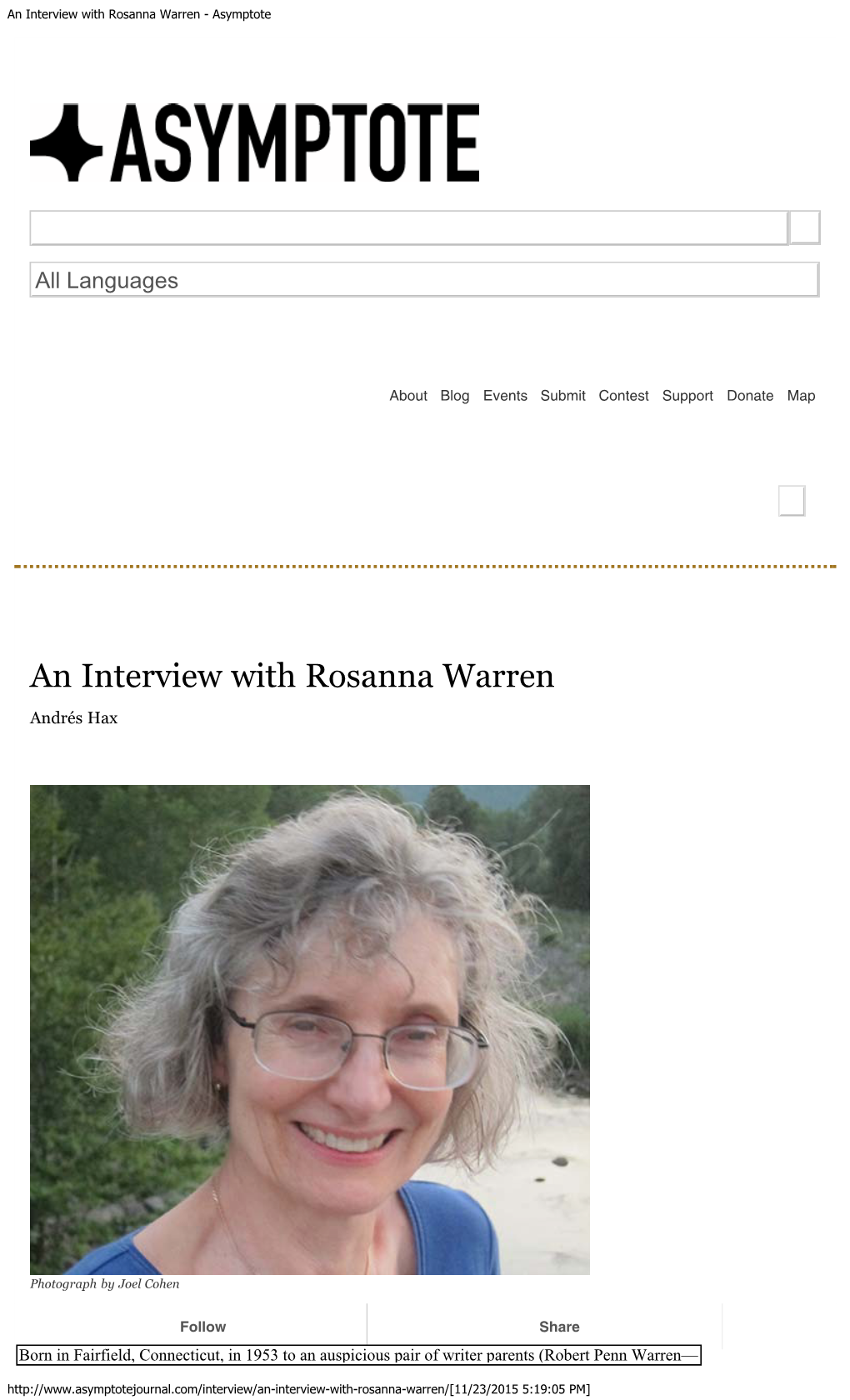 An Interview with Rosanna Warren - Asymptote