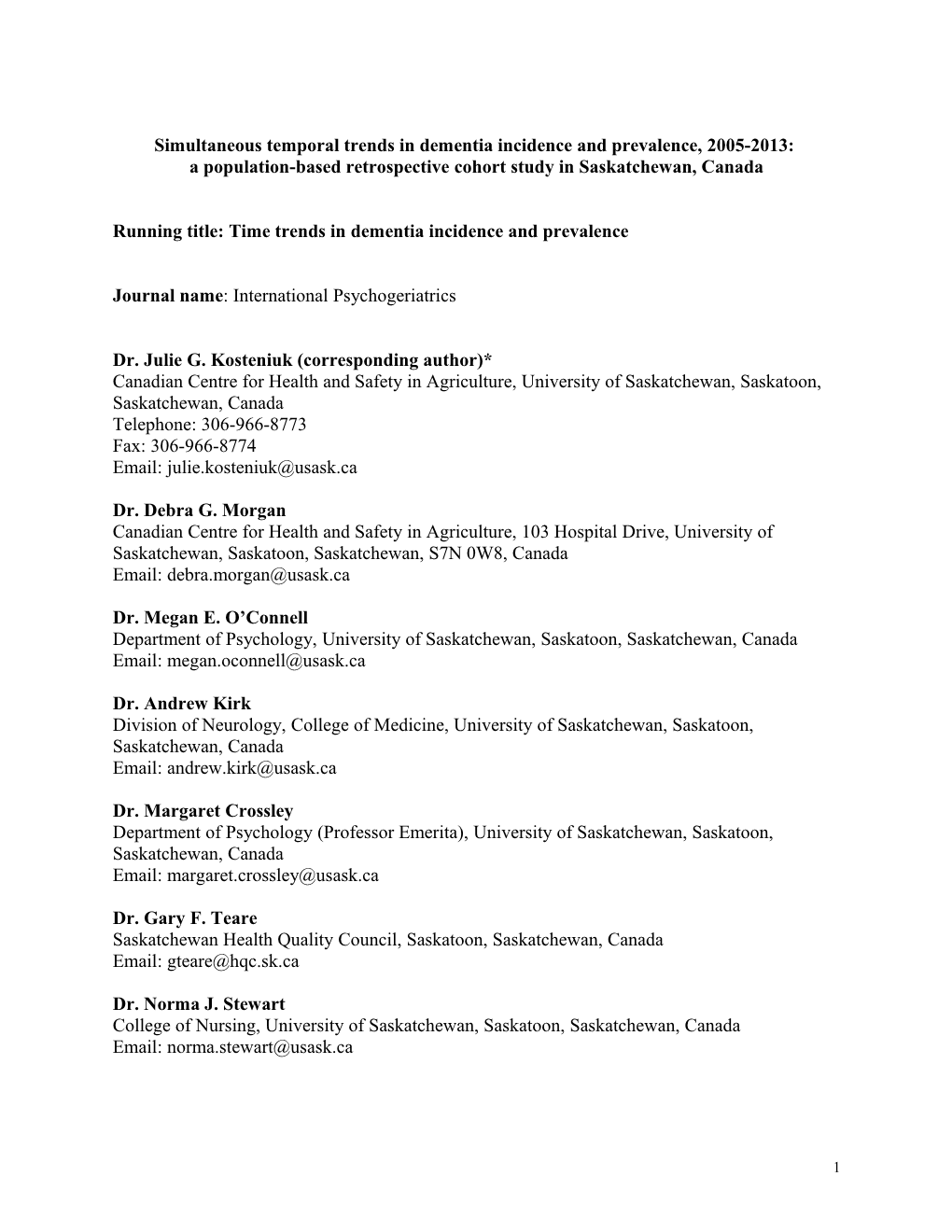 Simultaneous Temporal Trends in Dementia Incidence and Prevalence, 2005-2013