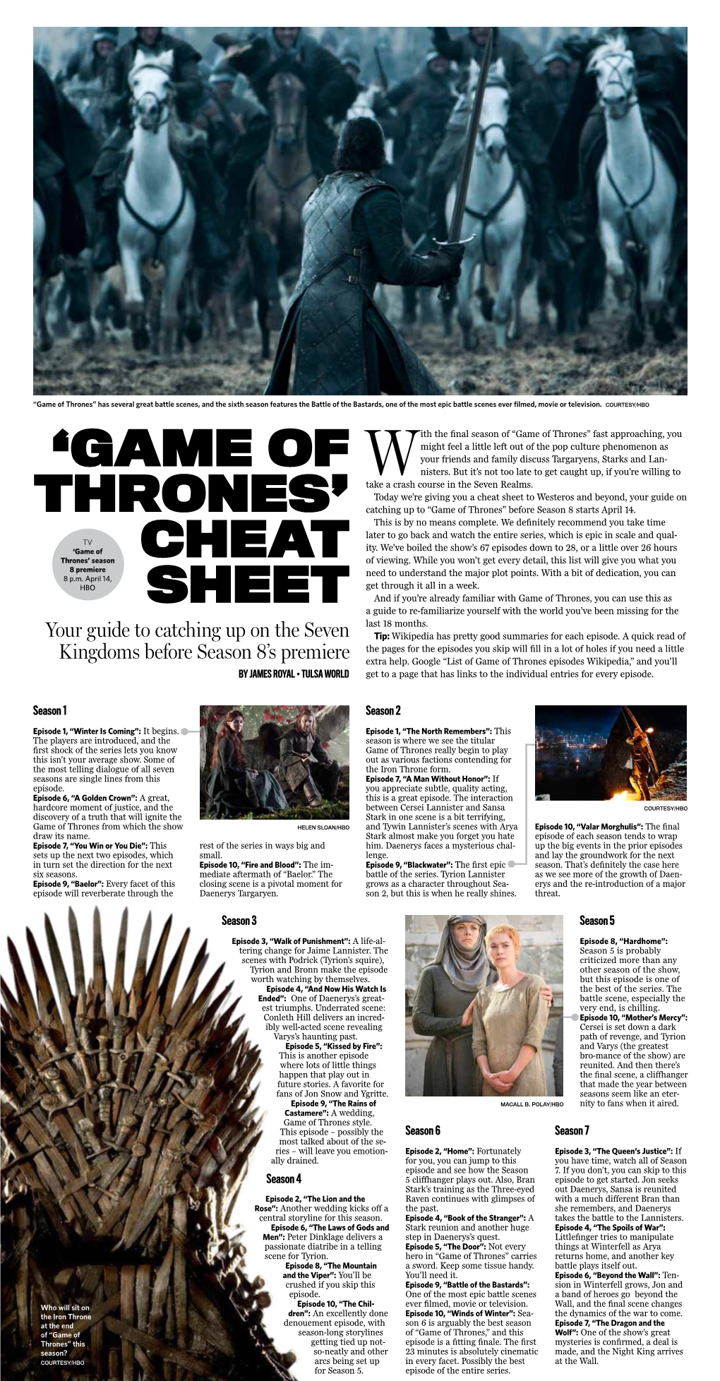 Cheat Sheet to Westeros and Beyond, Your Guide on Catching up to “Game of Thrones” Before Season 8 Starts April 14