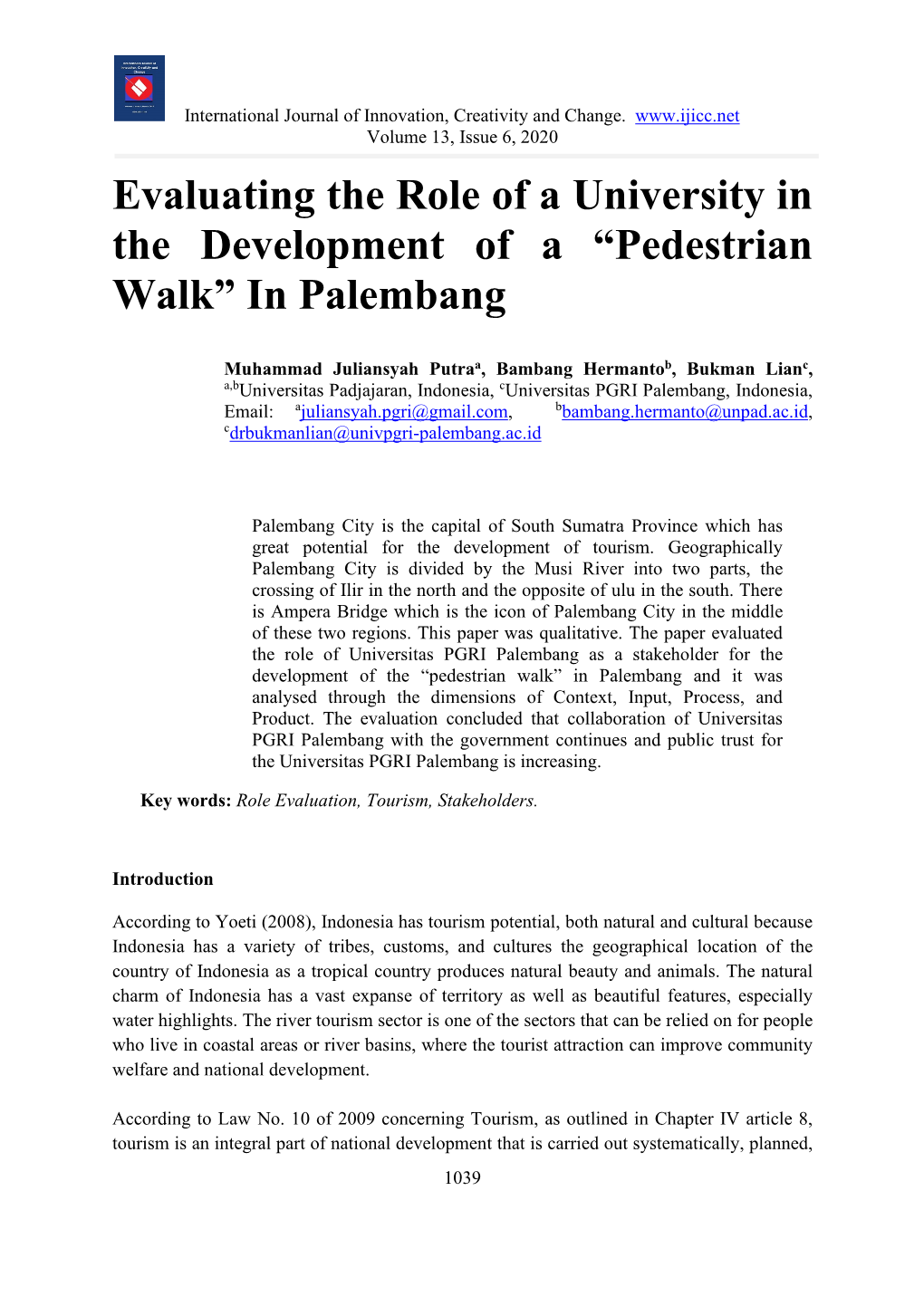 Evaluating the Role of a University in the Development of a “Pedestrian Walk” in Palembang
