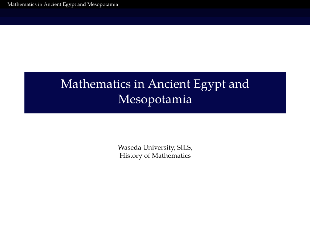 Mathematics in Ancient Egypt and Mesopotamia