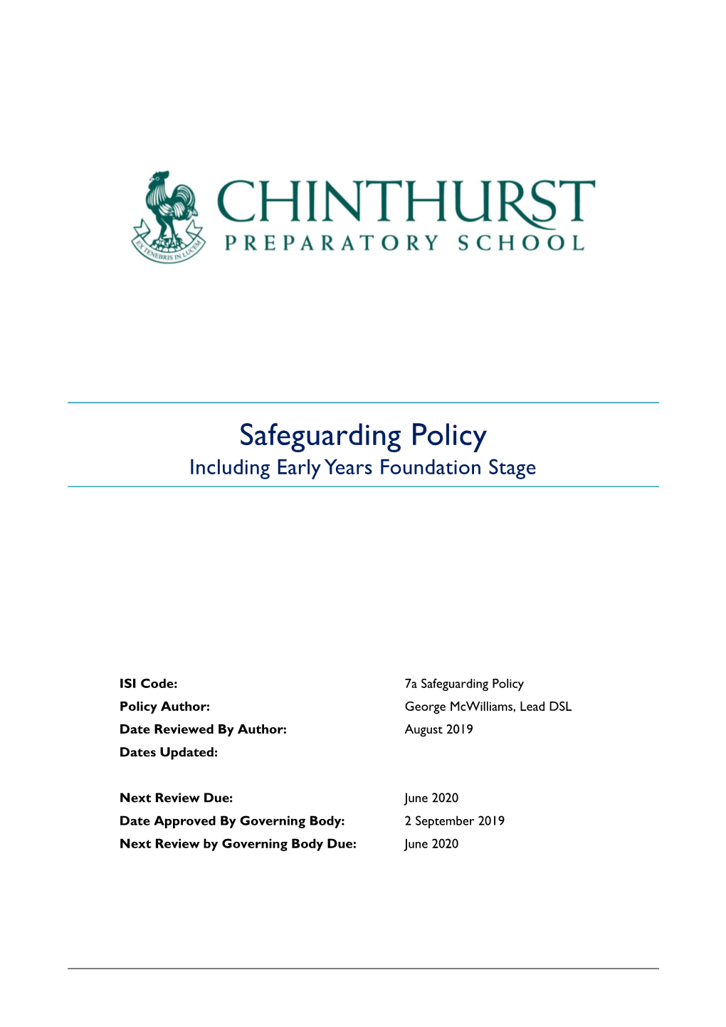Safeguarding Policy Including Early Years Foundation Stage