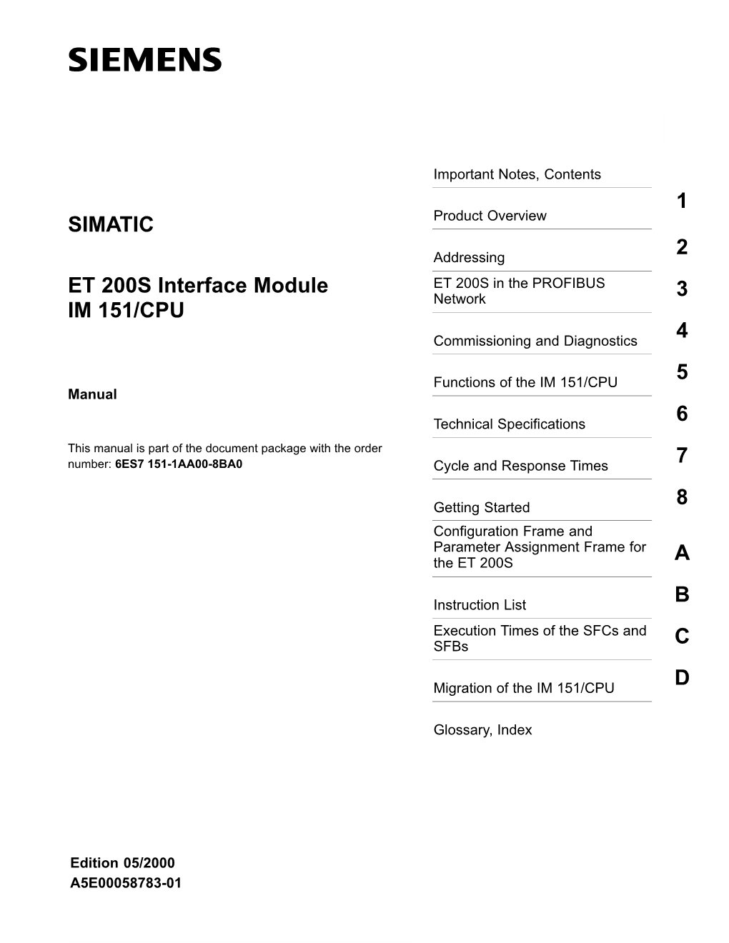 ET 200S Interfacemodule IM 151/CPU