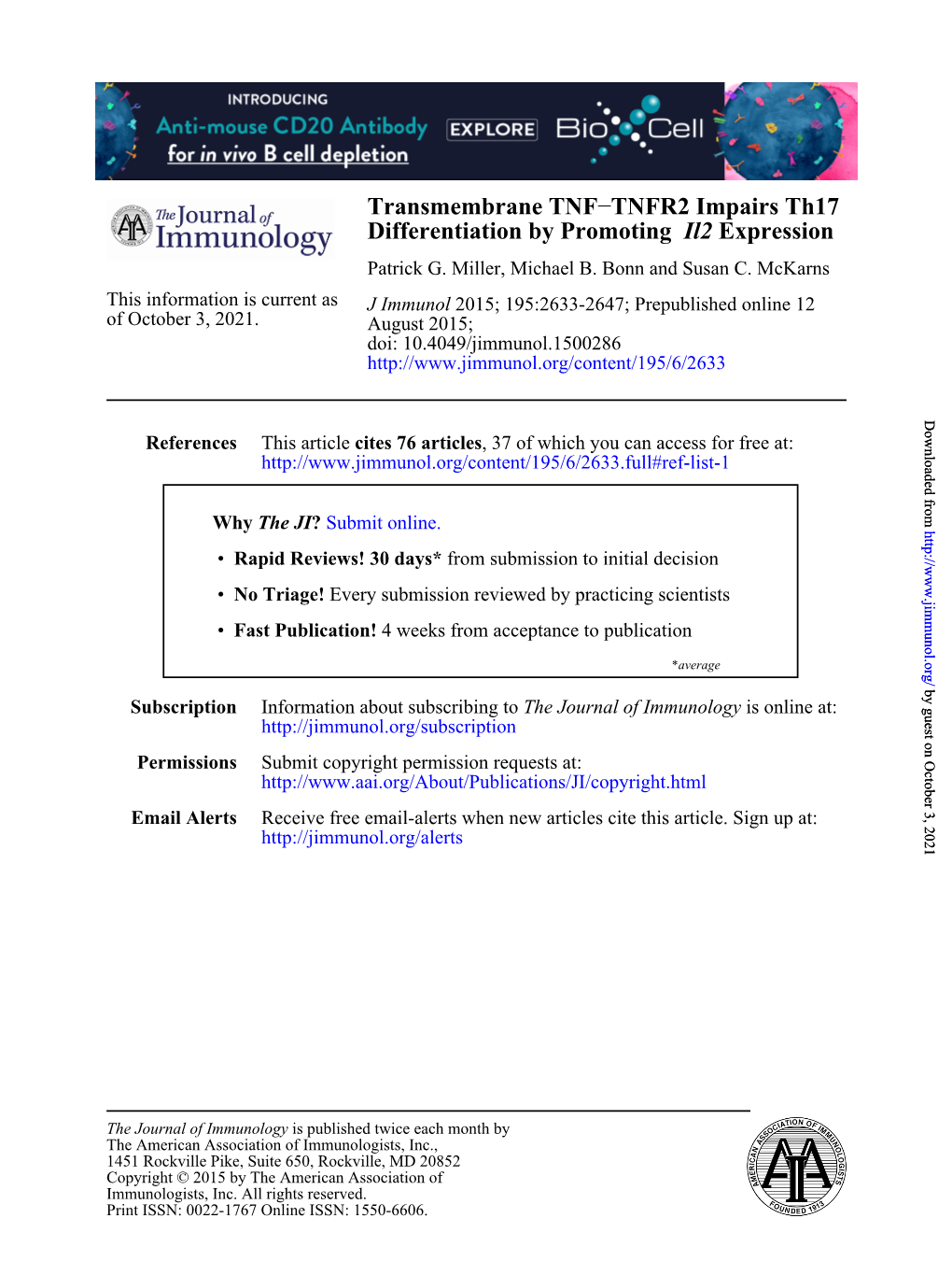 Expression Il2 Differentiation by Promoting TNFR2 Impairs Th17