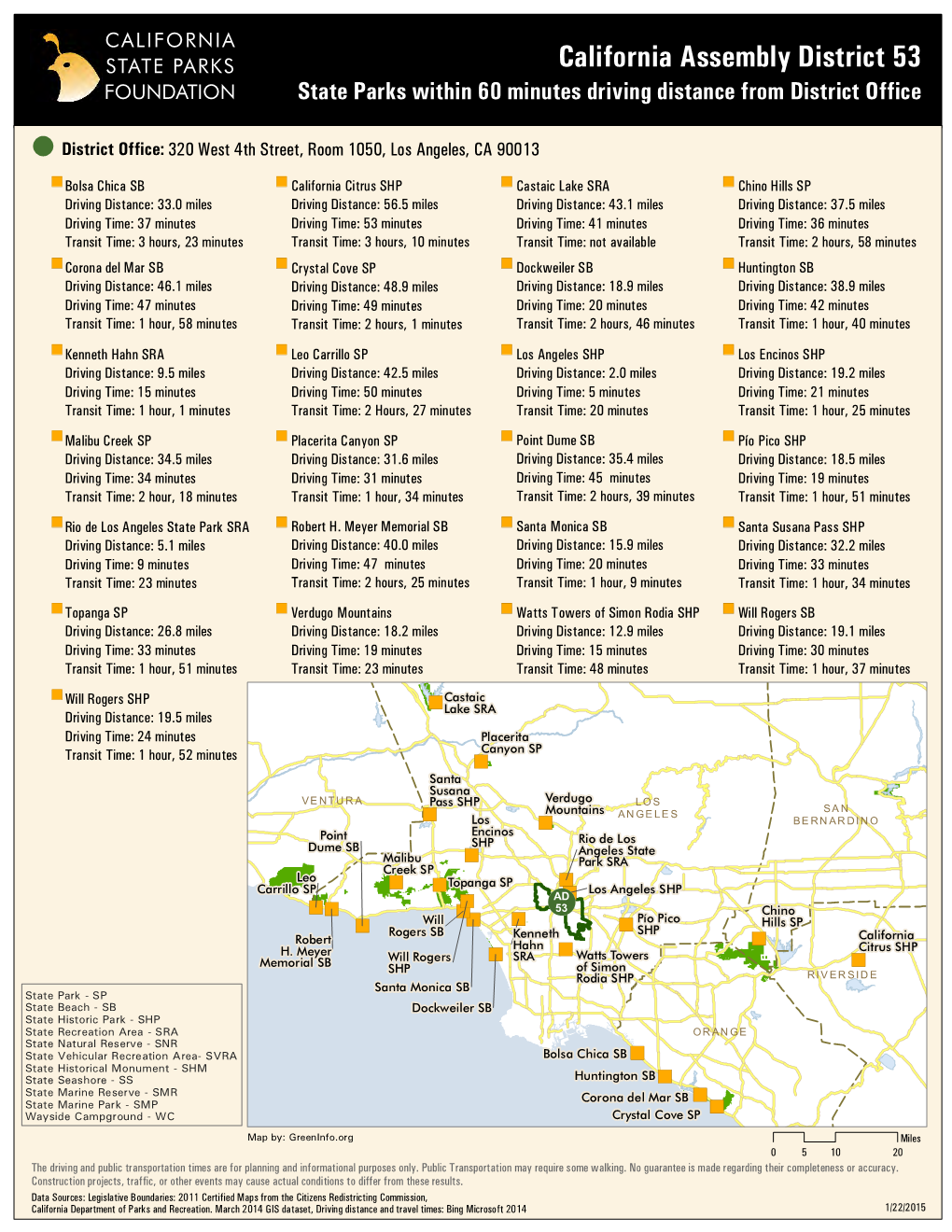 California Assembly District 53 FOUNDATION State Parks Within 60 Minutes Driving Distance from District Office