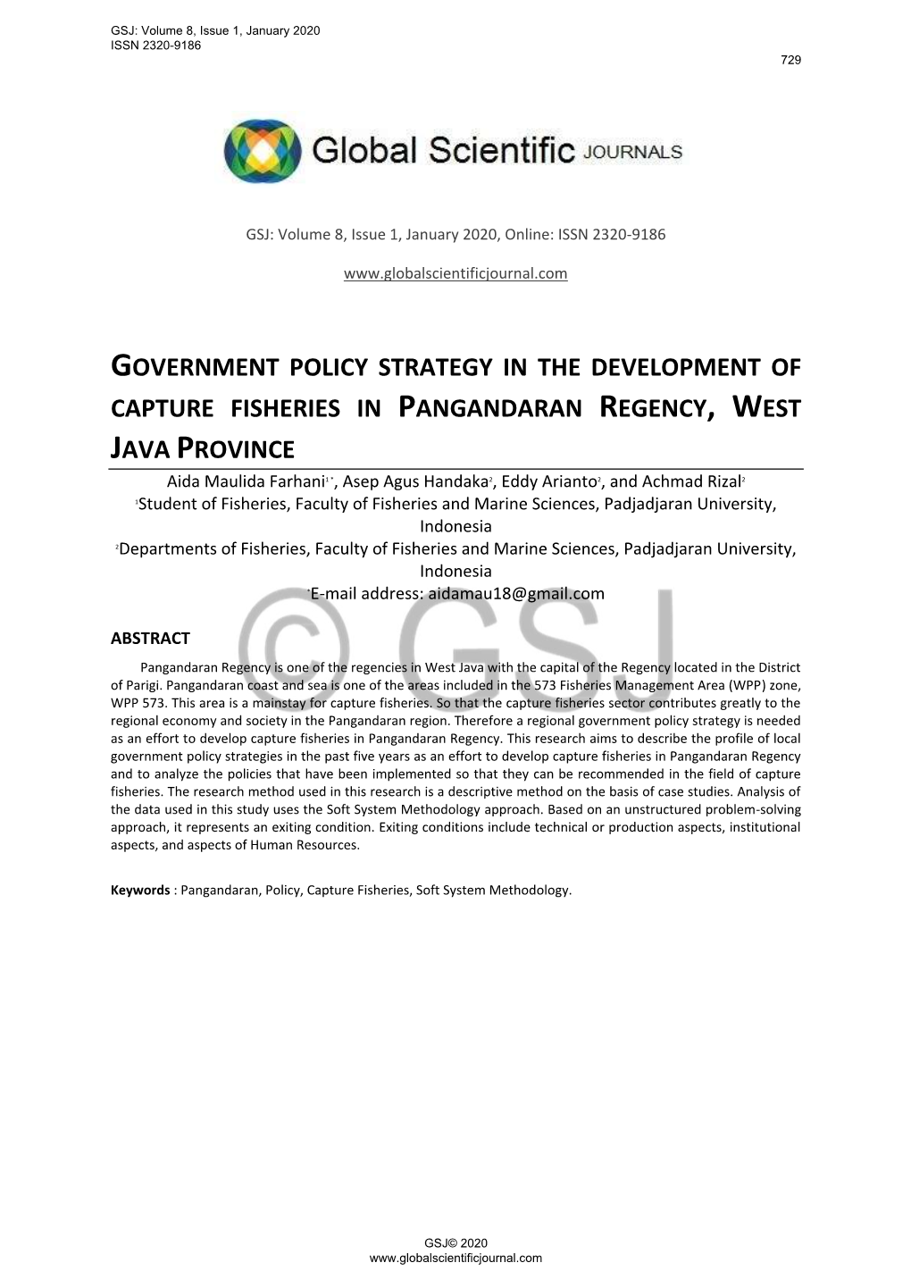 Government Policy Strategy in the Development of Capture Fisheries in Pangandaran Regency, West Java Province