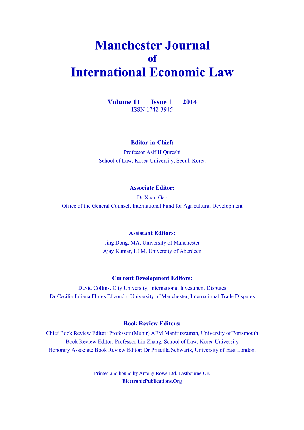 Manchester Journal of International Economic Law