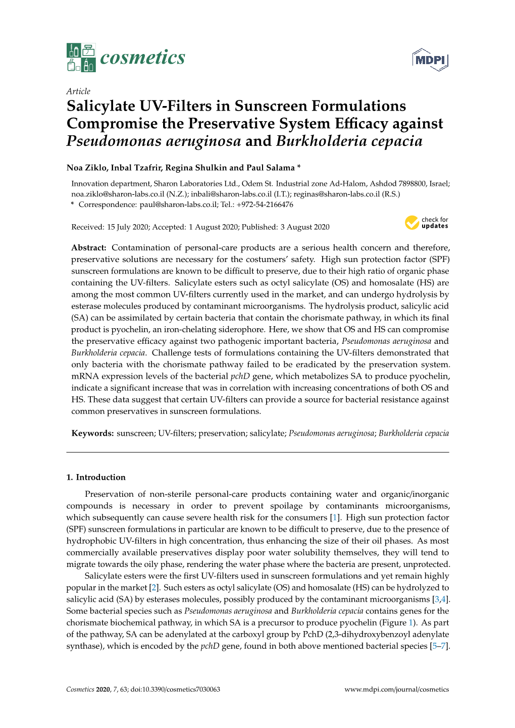 Salicylate UV-Filters in Sunscreen Formulations Compromise the Preservative System Eﬃcacy Against Pseudomonas Aeruginosa and Burkholderia Cepacia