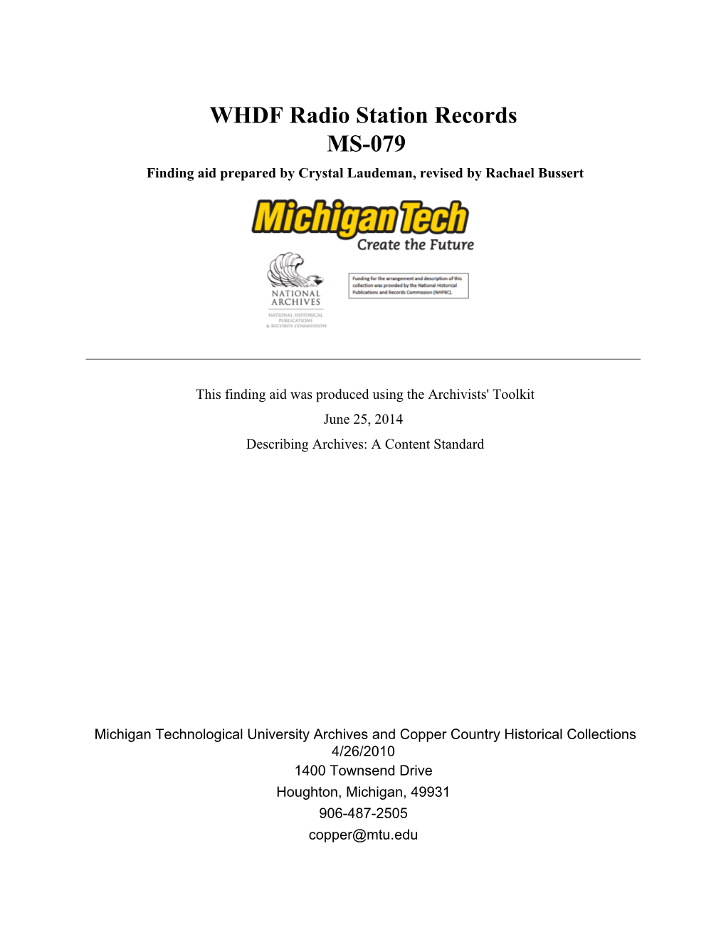 MS-079 WHDF Radio Station Records