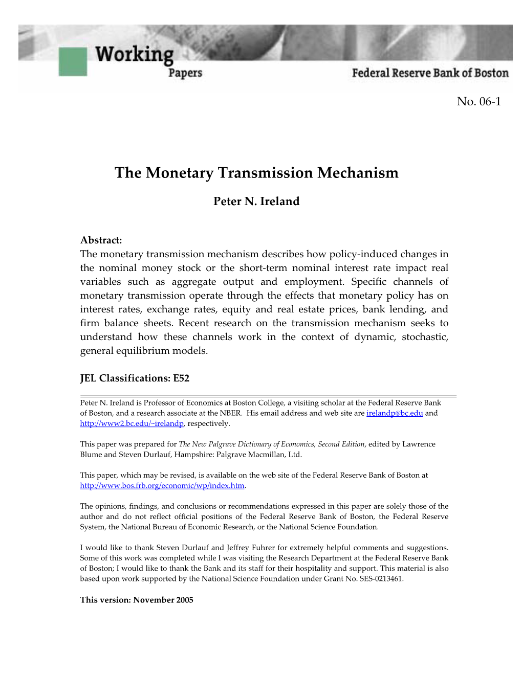 The Monetary Transmission Mechanism