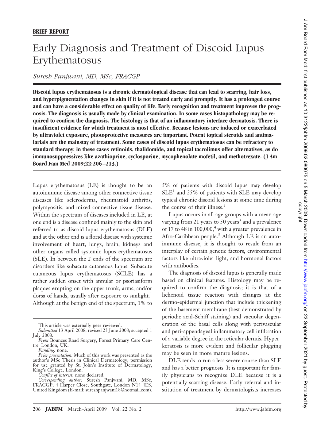 Early Diagnosis and Treatment of Discoid Lupus Erythematosus