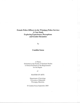 Female Police Officers in the Winnipeg Police Service: a Case Study Exploring Experiences, Perceptions and Gender Dynamics
