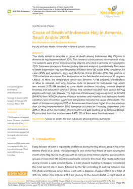 Cause of Death of Indonesia Hajj in Armenia, Saudi Arabia 2015 Elvi Puriatarza and Sudjianto Kamso Faculty of Public Health, Universitas Indonesia, Depok, Indonesia