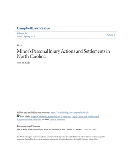 Minor's Personal Injury Actions and Settlements in North Carolina John M