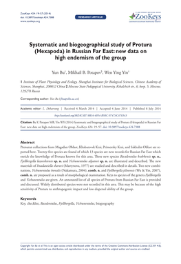 Systematic and Biogeographical Study of Protura (Hexapoda) in Russian Far East: New Data on High Endemism of the Group