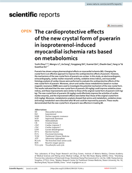 The Cardioprotective Effects of the New Crystal Form of Puerarin in Isoproterenol-Induced Myocardial Ischemia Rats Based on Meta