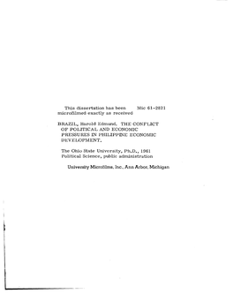 The Conflict of Political and Economic Pressures in Philippine Economic