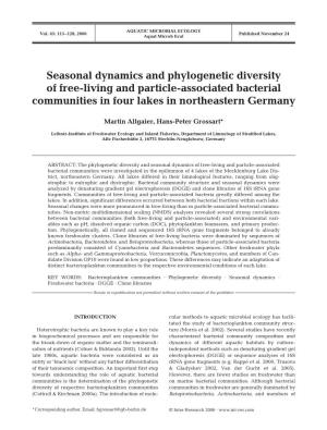 Seasonal Dynamics and Phylogenetic Diversity of Free-Living and Particle-Associated Bacterial Communities in Four Lakes in Northeastern Germany