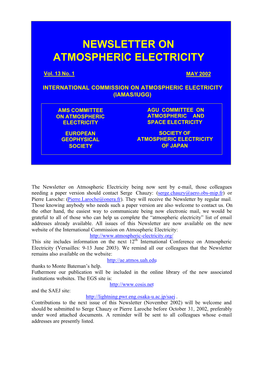 Newsletter on Atmospheric Electricity