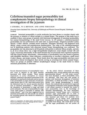 Cellobiose/Mannitol Sugar Permeability Test Complements Biopsy Histopathology in Clinical Investigation of the Jejunum