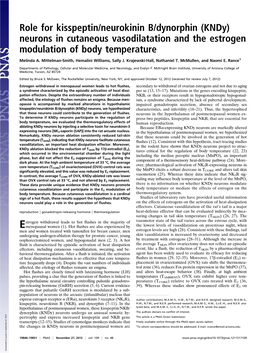 Role for Kisspeptin/Neurokinin B/Dynorphin (Kndy) Neurons in Cutaneous Vasodilatation and the Estrogen Modulation of Body Temperature