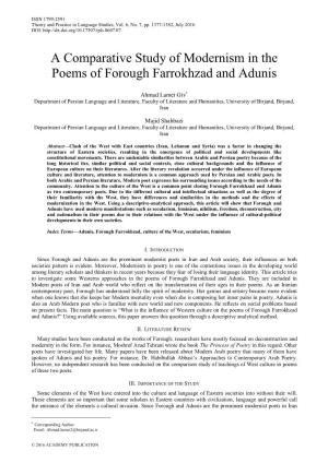 A Comparative Study of Modernism in the Poems of Forough Farrokhzad and Adunis