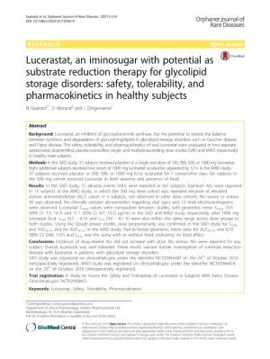Lucerastat, an Iminosugar with Potential As Substrate Reduction Therapy for Glycolipid Storage Disorders: Safety, Tolerability