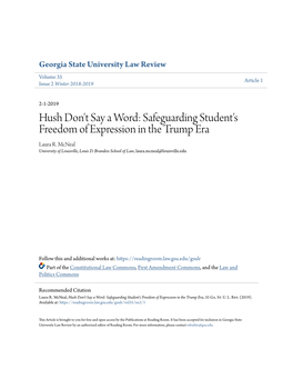 Safeguarding Student's Freedom of Expression in the Trump Era Laura R