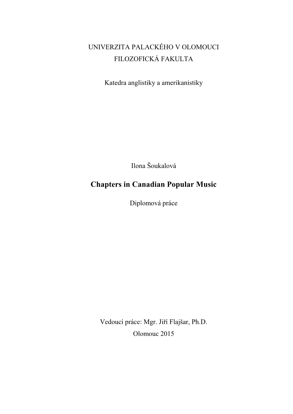 Chapters in Canadian Popular Music