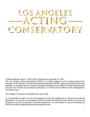 To December 31, 2021 the Los Angeles Acting Conservatory