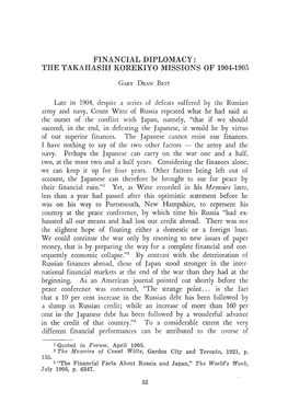 Takahashi Korekiyo Missions of 1904-1905