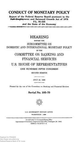 Conduct of Monetary Policy, Report of the Federal Reserve Board