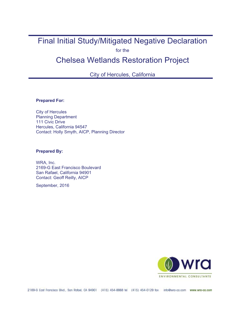 Final Initial Study/Proposed Mitigated Negative Declaration for The