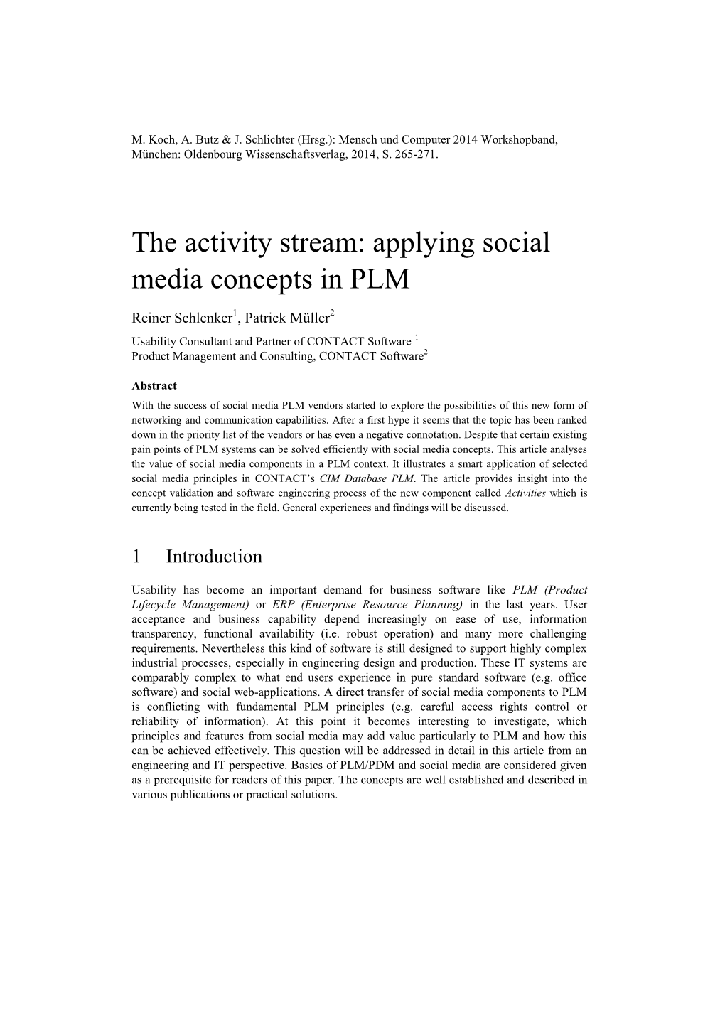 The Activity Stream: Applying Social Media Concepts in PLM