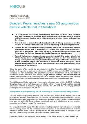 Sweden: Keolis Launches a New 5G Autonomous Electric Vehicle Trial in Stockholm