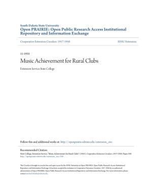 Music Achievement for Rural Clubs Extension Service State College