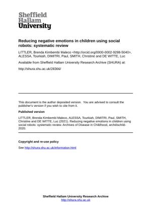 Reducing Negative Emotions in Children Using Social Robots: Systematic Review