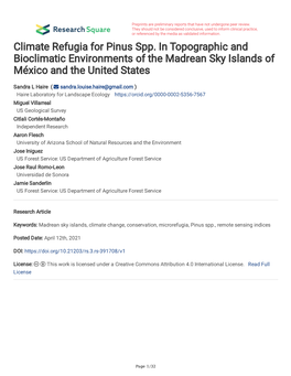 Climate Refugia for Pinus Spp. in Topographic and Bioclimatic Environments of the Madrean Sky Islands of México and the United States