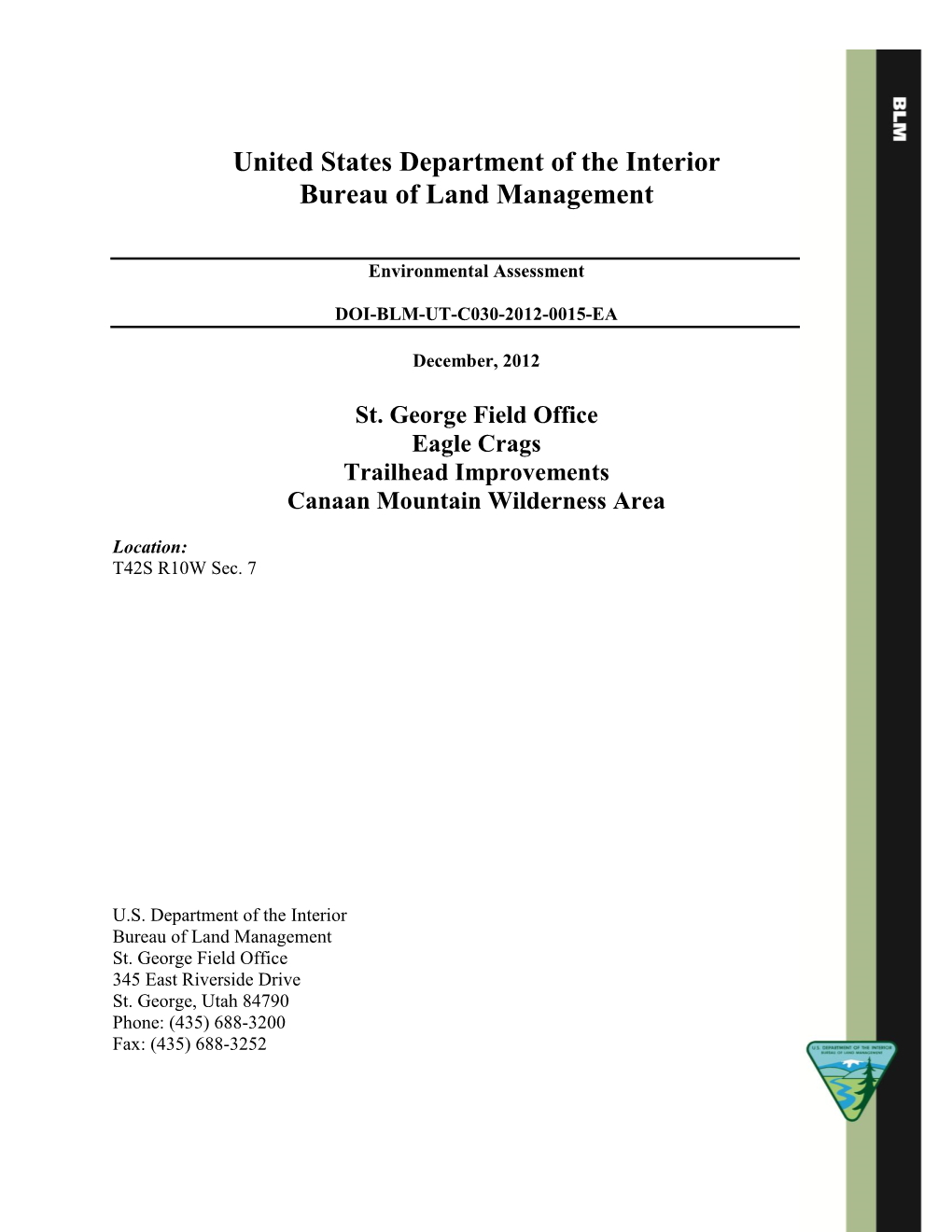 United States Department of the Interior Bureau of Land Management